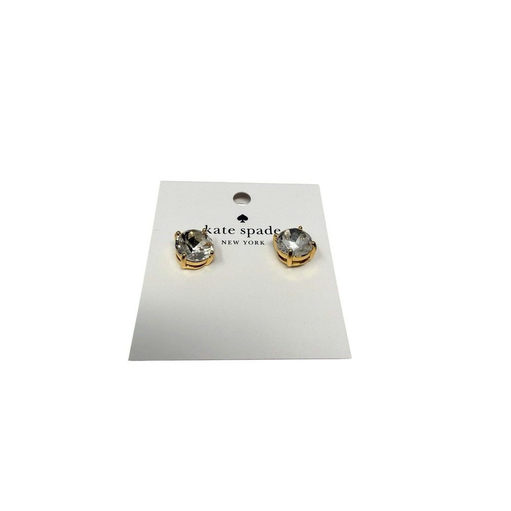 Kate Spade New York Gold Tone Clear Crystal Round Stud Earrings bent pins